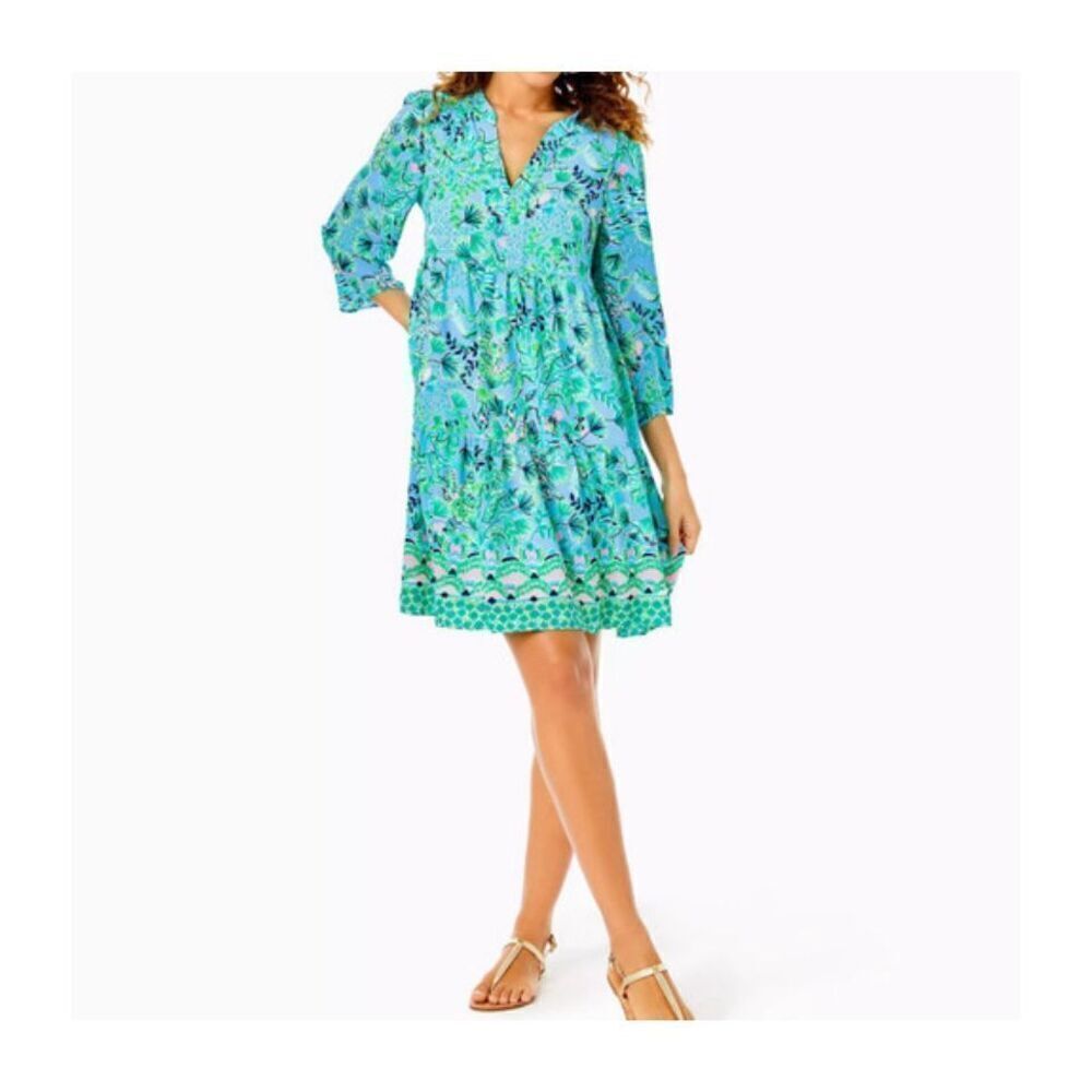 LILLY PULITZER Martine Dress Frenchie Blue Mosaic Shells Dress XXS $228.00